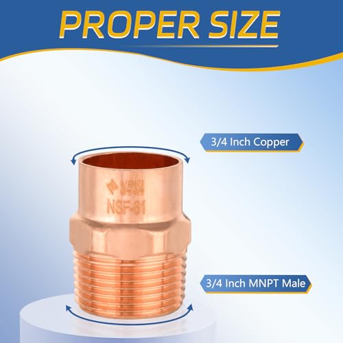 GUOFIS 10PACK GUOFIS 34Inch C x 34Inch MNPT Copper Male Adapter LF Short Radius Fittings Adapter with Sweat Solder X MIP Connection for Residential CommercialCOPPER061 - Image 3