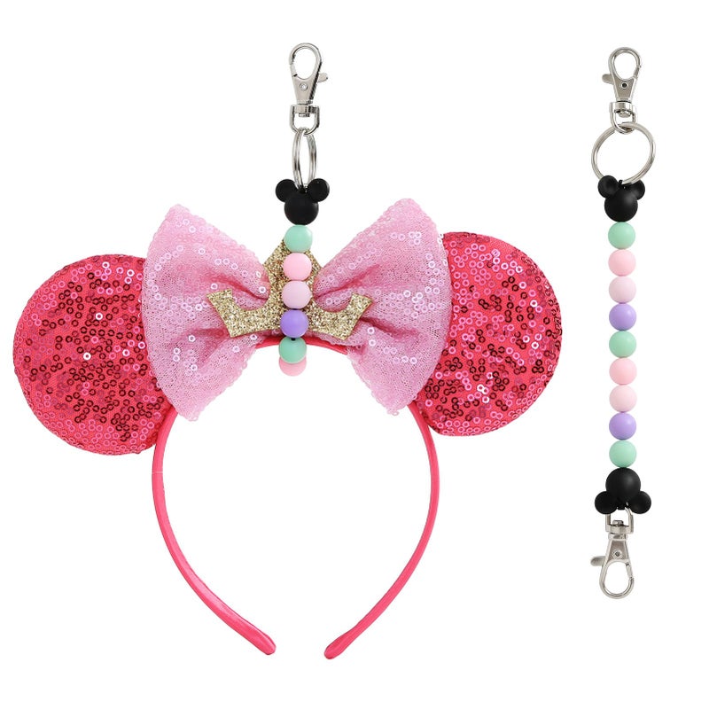 Fancheer Mouse Ears Holder for Backpack Bag Beaded Lanyard Keychain Trip Accessories Headband Hanging Display Organizer Decor Purple - Image 1