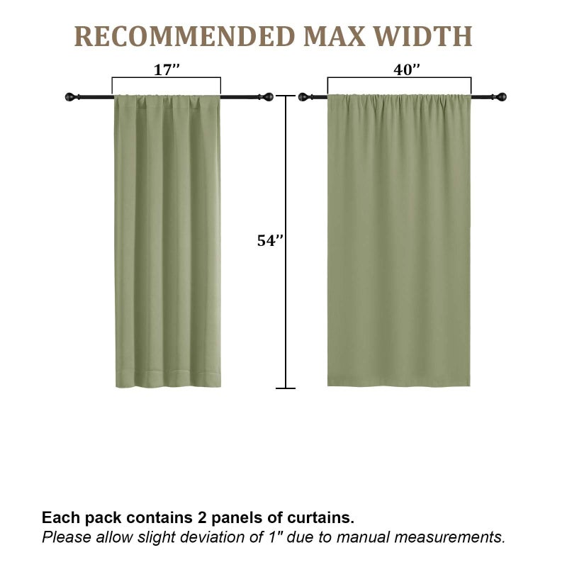 Lecloud Sage Green Room Darkening Curtains 54 Inch Length 2 Panels, Window Curtains for Bedroom, Energy Thermal Insulating Rod Pocket Curtain Drapes for Small Window, 40" W x 54" L - Image 2