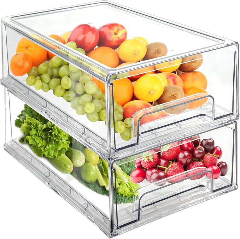 MANO Stackable Refrigerator Drawers Pull Out Clear Fridge Drawer Organizer Bins Divided Storage Box Plastic Food Containers Set for Pantry Kitchen Cabinet Dresser Clothes - Image 1