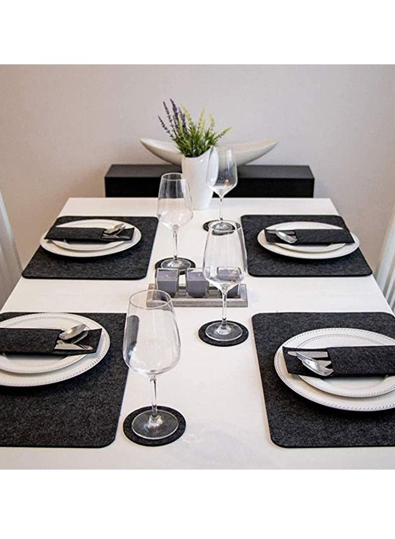 MIXDE Felt Placemats Coasters Cutlery Set, Heat-Resistant Non-Slip Table Place Mats for Home and Restaurant Washable Table Mats Set with 6 Placemats, 6 Coasters, and 6 Cutlery Bags(Deep Grey)  - Image 2