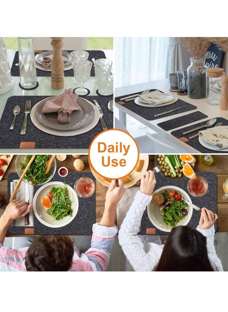 MIXDE Felt Placemats Coasters Cutlery Set, Heat-Resistant Non-Slip Table Place Mats for Home and Restaurant Washable Table Mats Set with 6 Placemats, 6 Coasters, and 6 Cutlery Bags(Deep Grey)  - Image 3