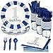 Juvale 144Piece 1st Birthday Decorations Boy Set Nautical Decor Disposable Nautical 1st Birthday Plates Napkins Party Supplies Complete OneYearOld Celebration Kit Blue White - Image 3