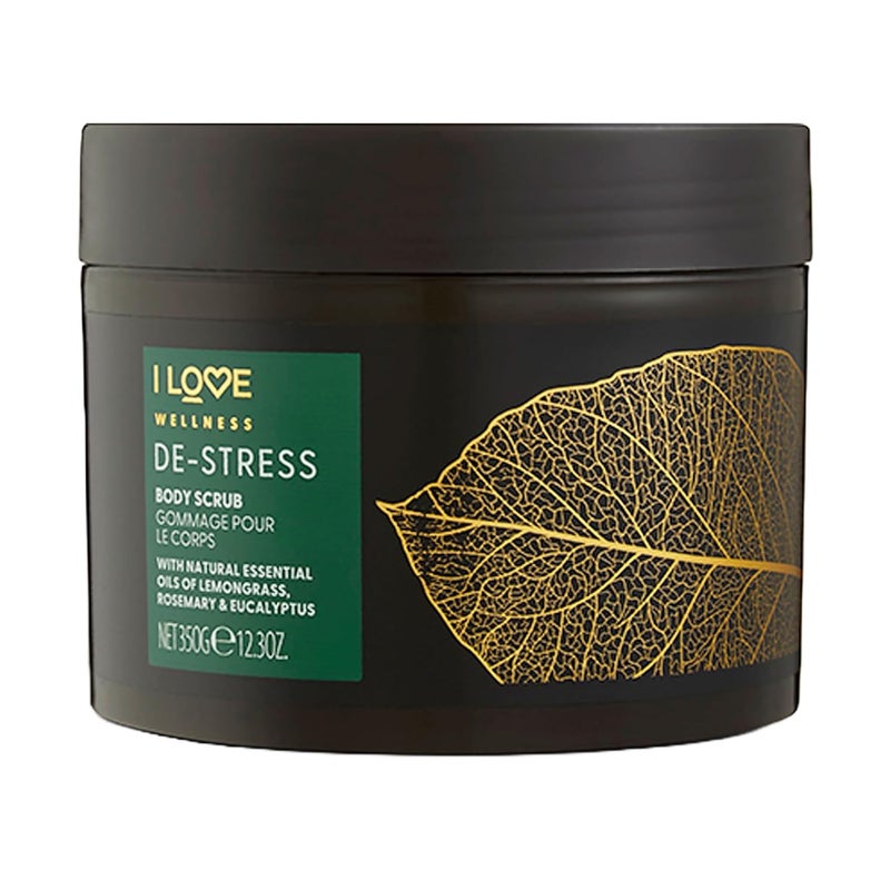 I LOVE Wellness DeStress Body Scrub Exfoliating Body Scrub Sea Salt Shower Scrub Lemongrass and Eucalyptus Scent with Coconut Oil 123 oz