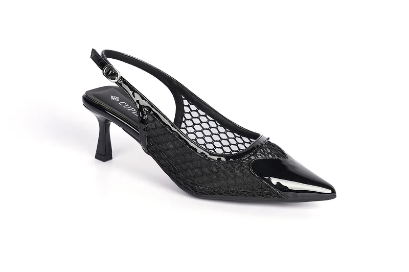 Cuple Ladies Mid heel slingback mules on mesh