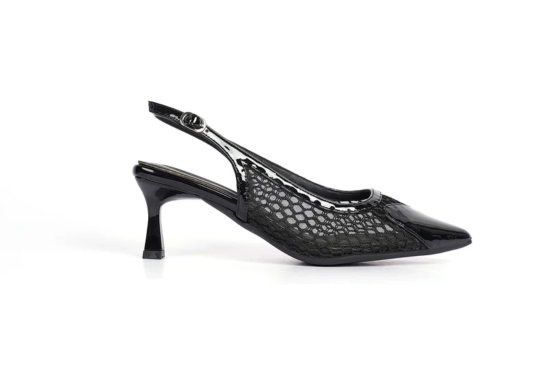 Cuple Ladies Mid heel slingback mules on mesh