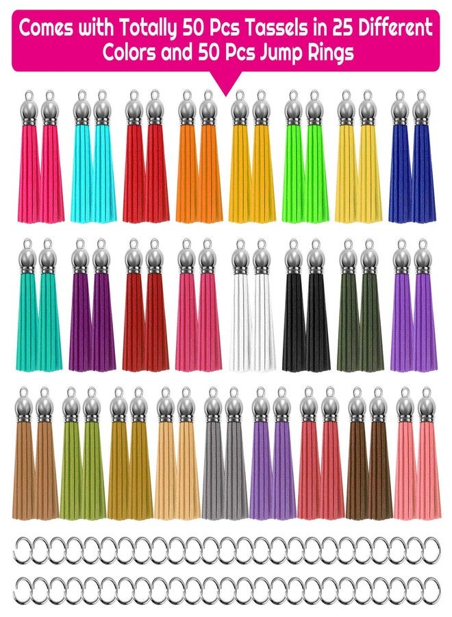 Paxcoo Tassels for Jewelry Making, 50pcs Leather Tassel Keychain Charms Bulk with 50pcs Jump Rings for Jewelry Making, Bracelets, Acrylic Key Chain Blanks and Craft Supplies - Image 2