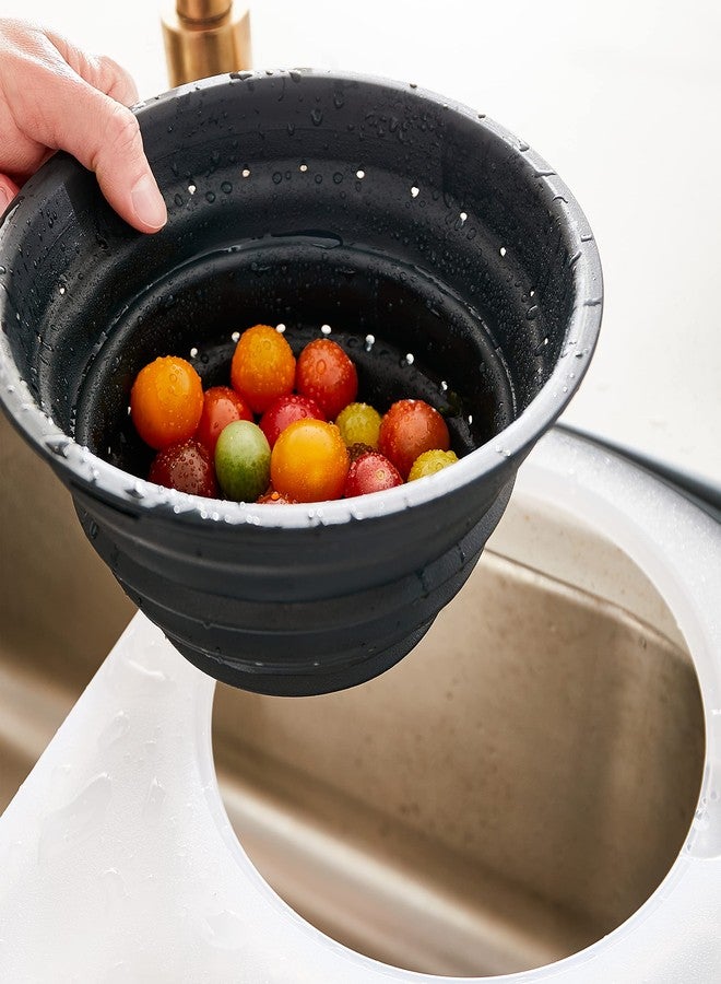 Dexas Over the Sink Poly Cutting Board with Collapsible Colander Strainer, 11.5 x 20", Natural/Gray - Image 5