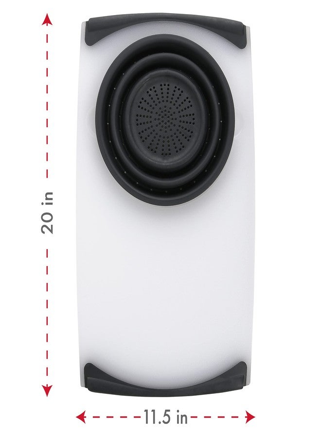 Dexas Over the Sink Poly Cutting Board with Collapsible Colander Strainer, 11.5 x 20", Natural/Gray - Image 2