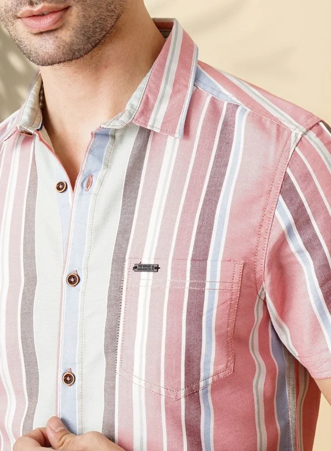 The Indian Garage Co Men Slim Fit Striped Half Sleeves Cutaway Collar Casual Shirt