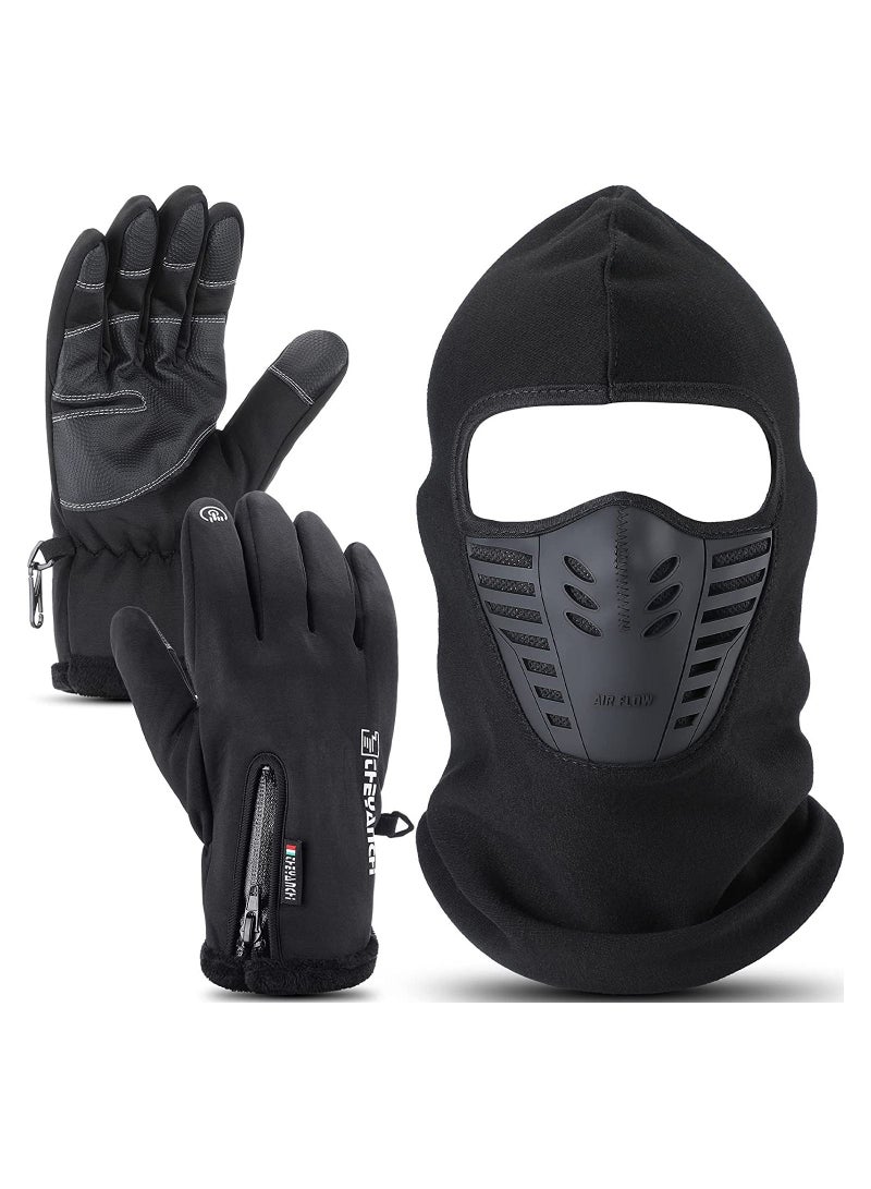 Excefore Winter Balaclava Face Mask with Ski Gloves, Cold Weather Full Ski Mask with Breathable Air Face Cover Touch Screen Gloves for Men Women Skiing, Riding (Black) - Image 1