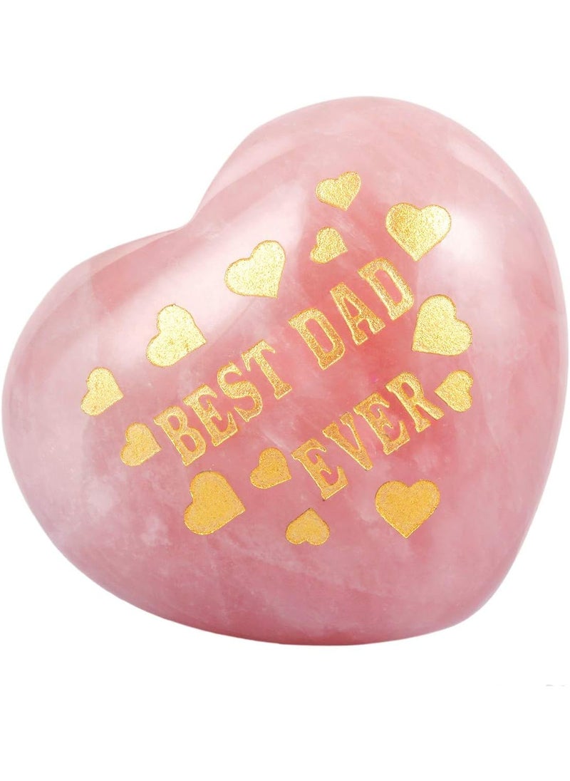 SUNYIK SUNYIK Rose Quartz Carved Puff Heart Pocket Stone-Best Dad Ever, Healing Palm Crystal (1.8"), Pack of 1 