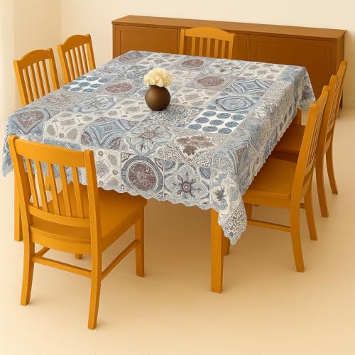 Homerz Premium Designer 6 Seater PVC Table Cover, Waterproof and Durable Table Cover Shelf Liners (Blue Mandala, 54x78 inch- 6 Seater Dining Table) - Image 1