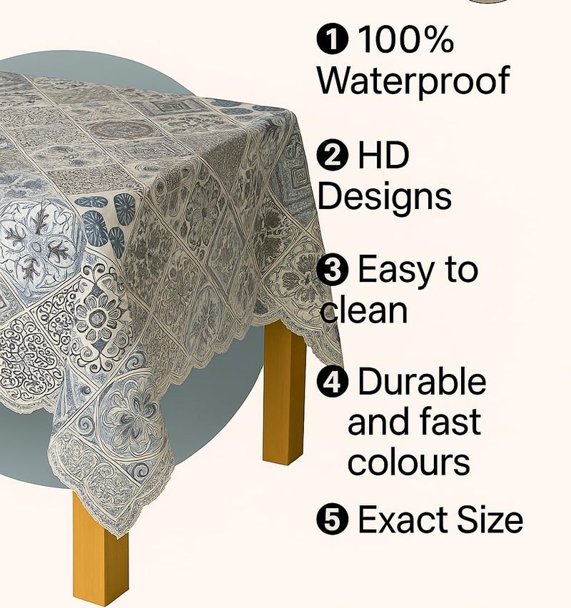 Homerz Premium Designer 6 Seater PVC Table Cover, Waterproof and Durable Table Cover Shelf Liners (Blue Mandala, 54x78 inch- 6 Seater Dining Table) - Image 5