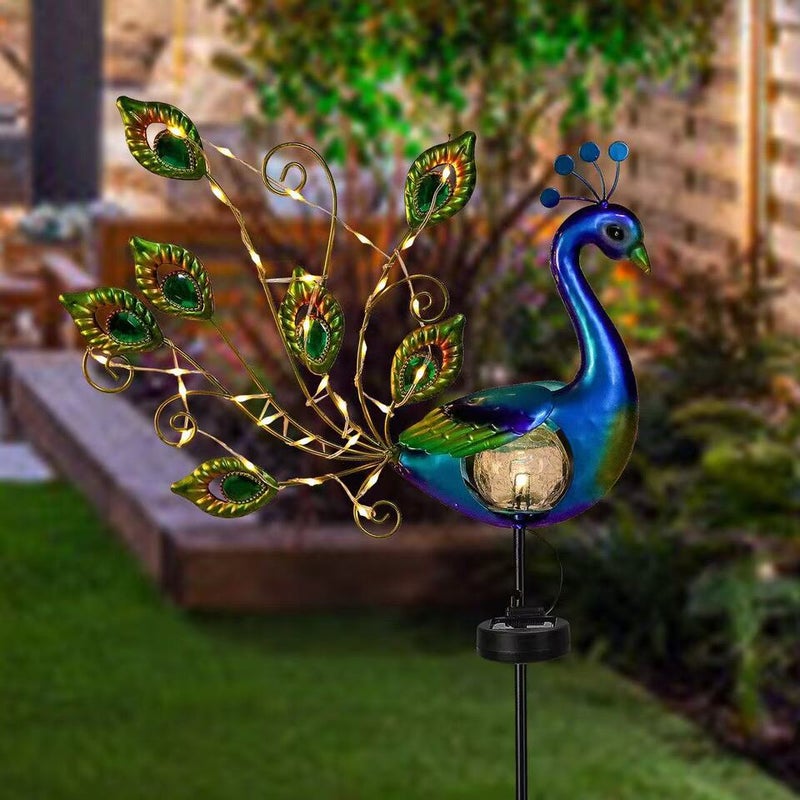 Iron Double Sided Peacock Crack Lamp Simulation Animal Lawn Stake Light for Outdoor Solar Decor - Image 2