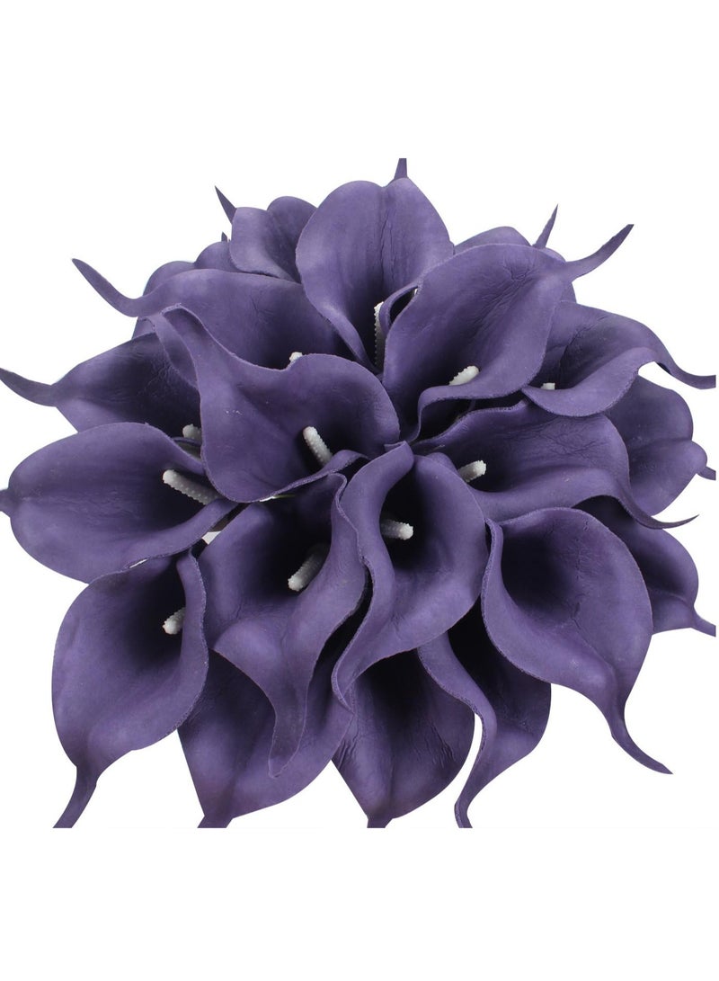 Duovlo 20pcs Calla Lily Bridal Wedding Bouquet Lataex Real Touch Artificial Flower Home Party Decor (Purple)