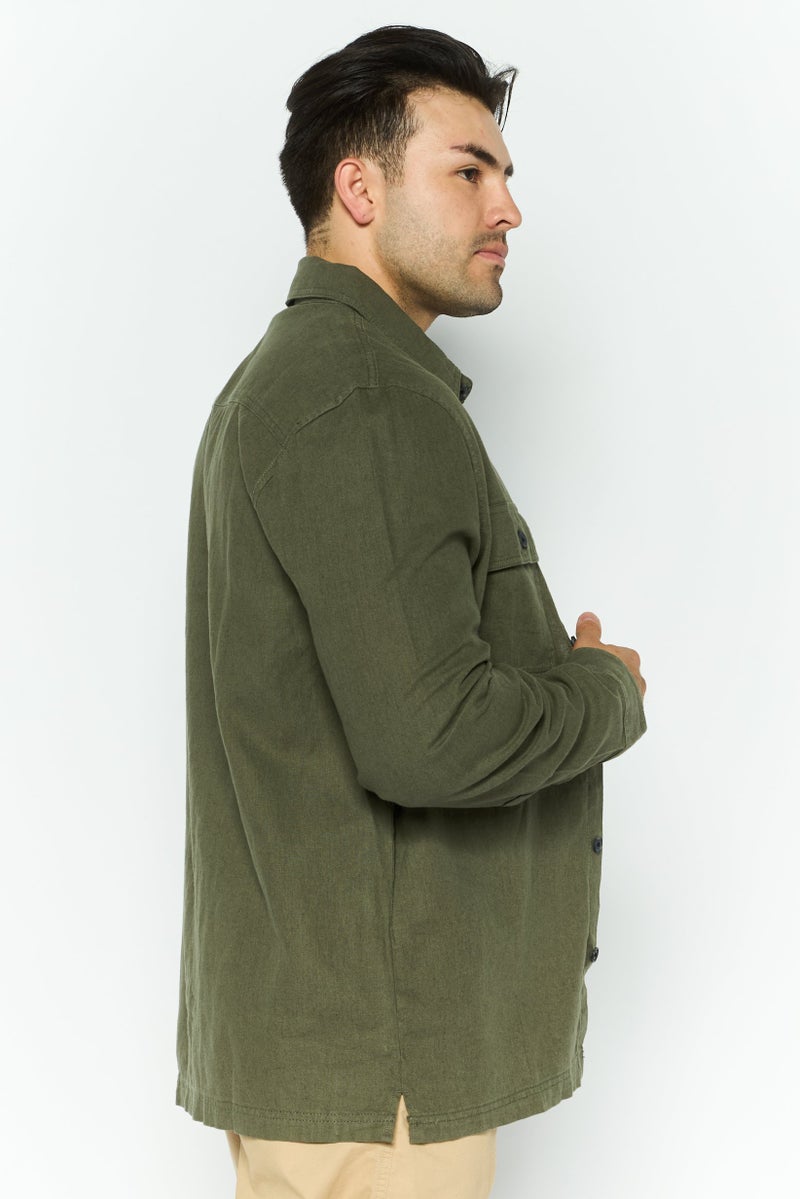 Threadbare Men Regular Fit Solid Long Sleeves Casual Shirt, Khaki  - Image 3