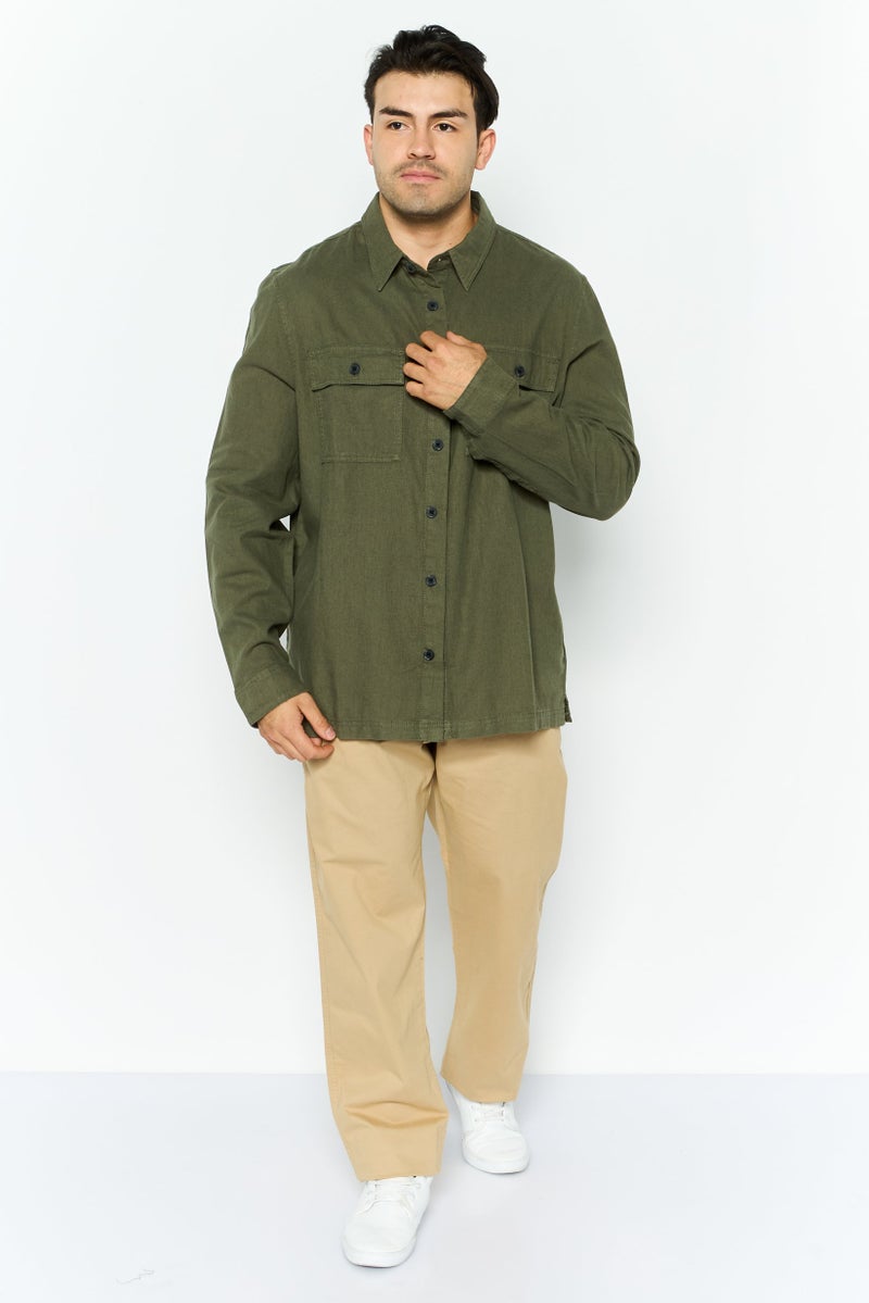 Threadbare Men Regular Fit Solid Long Sleeves Casual Shirt, Khaki  - Image 2