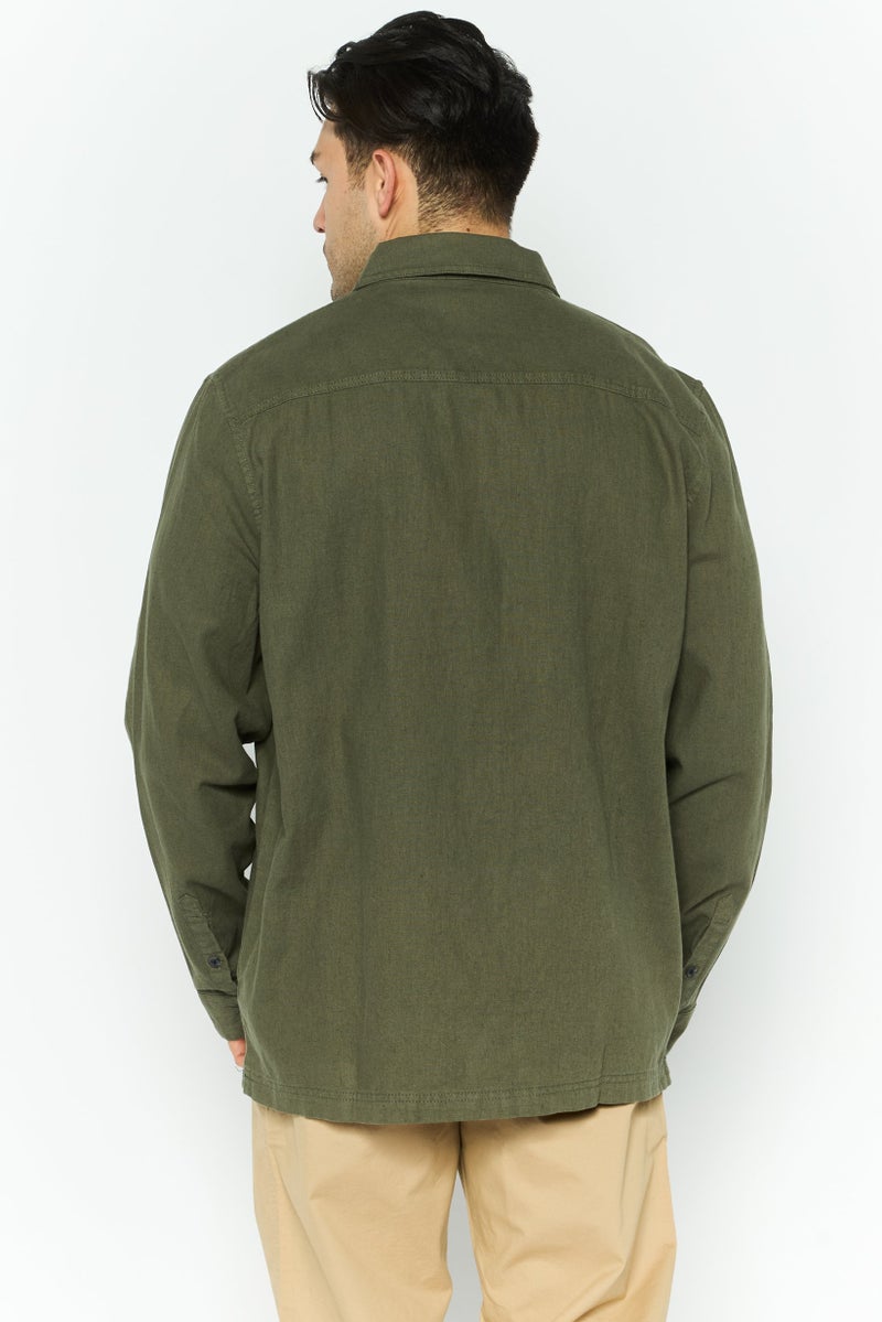 Threadbare قميص رجالي عادي بأكمام طويلة بلون سادة، كاكي - Image 4