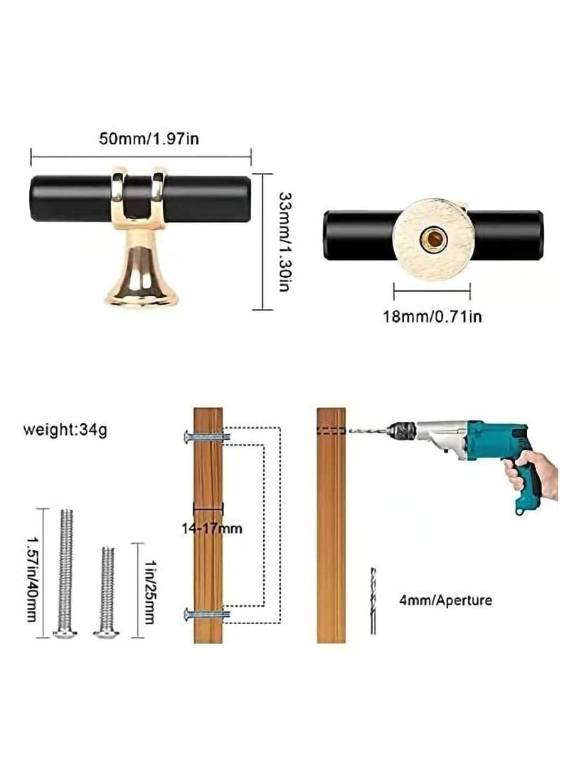 10 Pack Matte Knobs Black Gold Cabinet Pulls, Kitchen Cabinet Knobs T Bar Pull Drawer Knob, Modern Bedroom Furniture Bar Dresser Drawer Single Hole Knobs, Zinc Alloy Base - Image 2