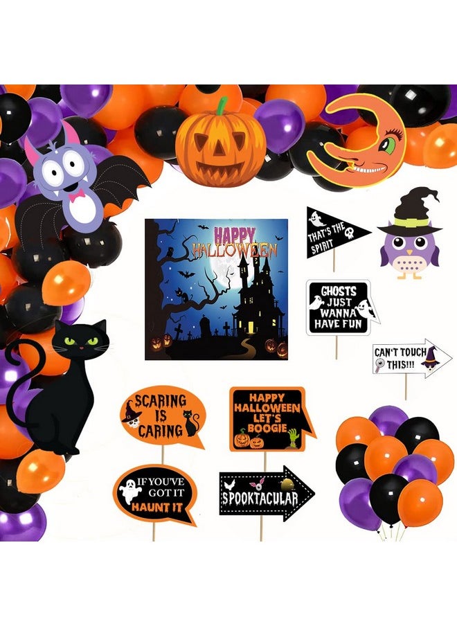 Theme My Party Theme My Party Halloween Party Supplies, Halloween Party Decorations with Happy Halloween Backdrop, Balloons Party Props and Cutouts (Decoration Kit 10)  - Image 1