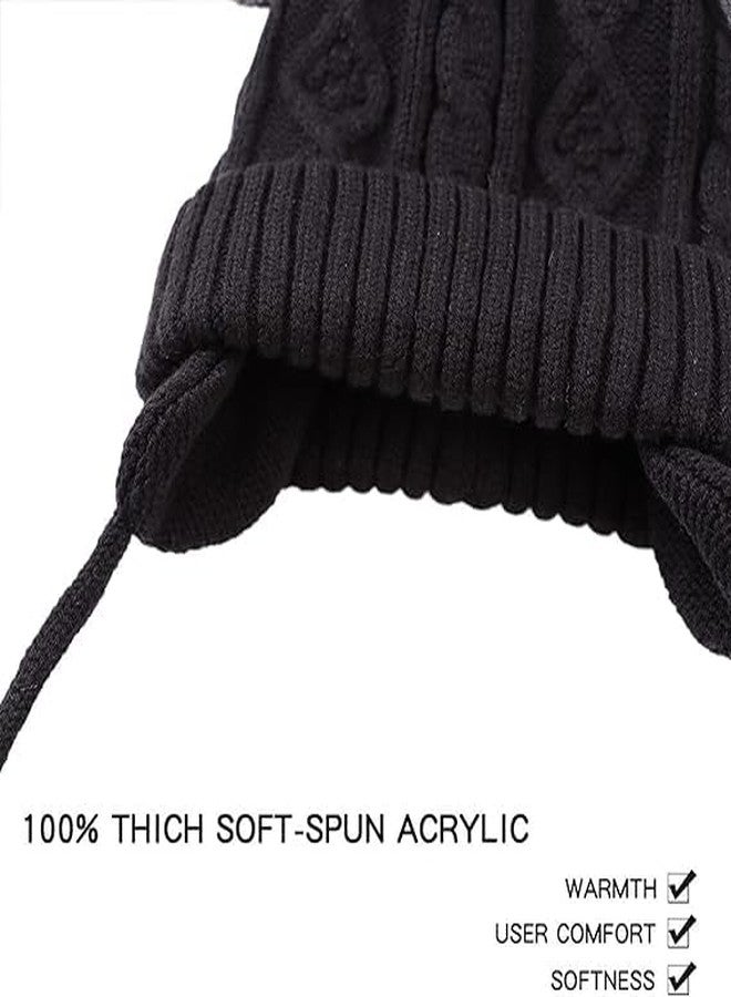 قبعة شتوية للأطفال من ريتشمن، قبعة شتوية دافئة للأطفال الصغار بتصميم قطة لطيفة، قبعة صوفية محبوكة مزدوجة الكرات للأولاد والبنات (من 3 أشهر إلى 3 سنوات) (أسود) - Image 5