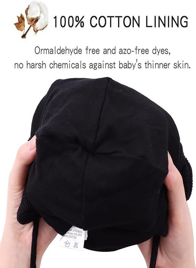 قبعة شتوية للأطفال من ريتشمن، قبعة شتوية دافئة للأطفال الصغار بتصميم قطة لطيفة، قبعة صوفية محبوكة مزدوجة الكرات للأولاد والبنات (من 3 أشهر إلى 3 سنوات) (أسود) - Image 4