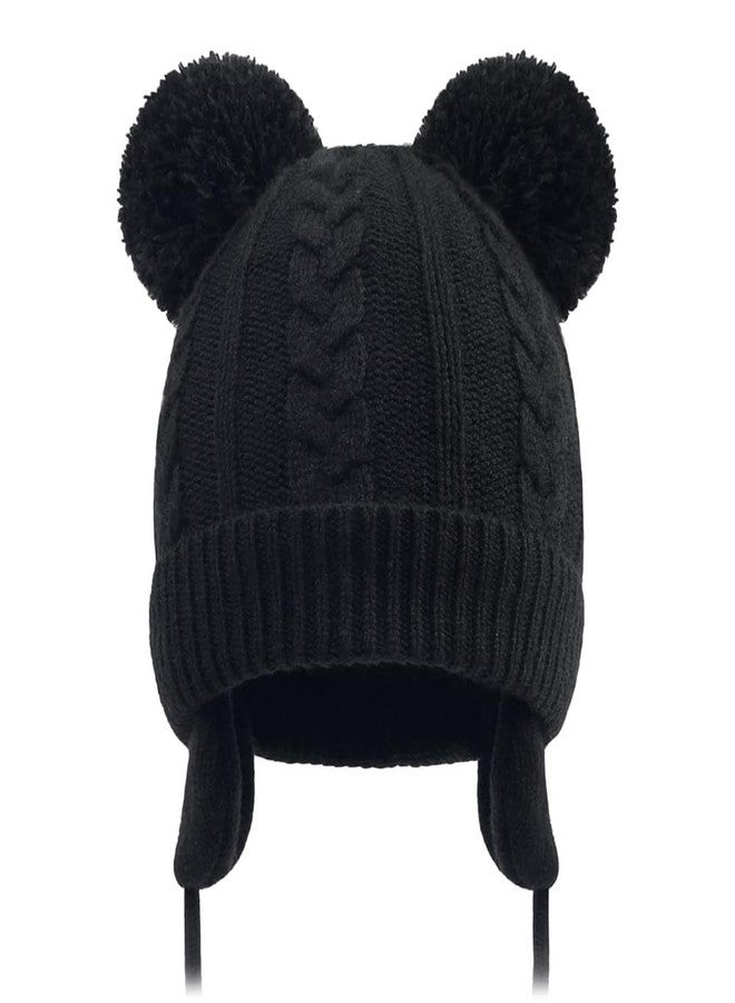 قبعة شتوية للأطفال من ريتشمن، قبعة شتوية دافئة للأطفال الصغار بتصميم قطة لطيفة، قبعة صوفية محبوكة مزدوجة الكرات للأولاد والبنات (من 3 أشهر إلى 3 سنوات) (أسود) - Image 1