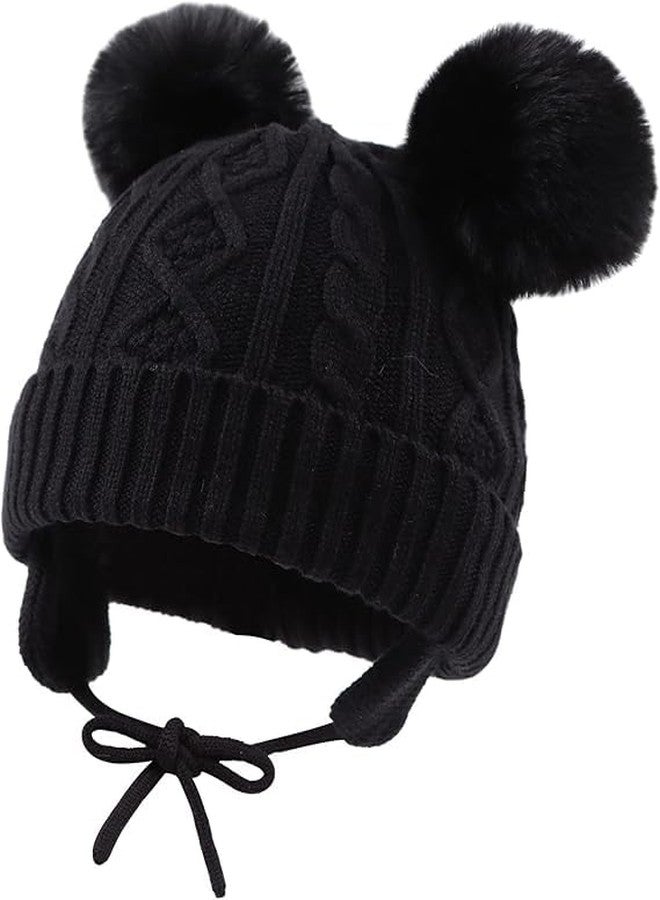 قبعة شتوية للأطفال من ريتشمن، قبعة شتوية دافئة للأطفال الصغار بتصميم قطة لطيفة، قبعة صوفية محبوكة مزدوجة الكرات للأولاد والبنات (من 3 أشهر إلى 3 سنوات) (أسود) - Image 3