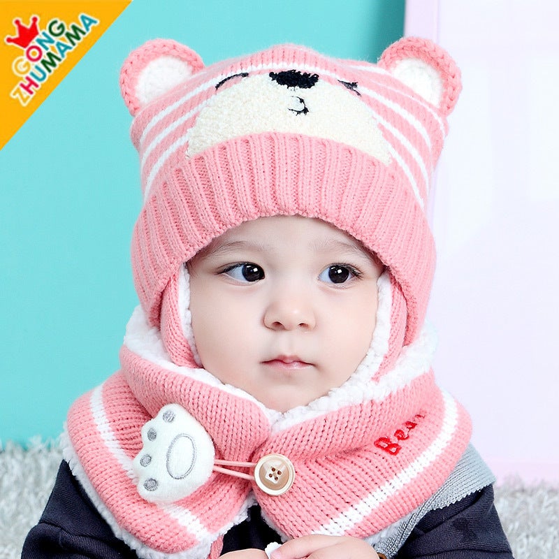 Winter Princess Mommy  Baby Bear Hat Scarf Set 5306 Yellow  - Image 5