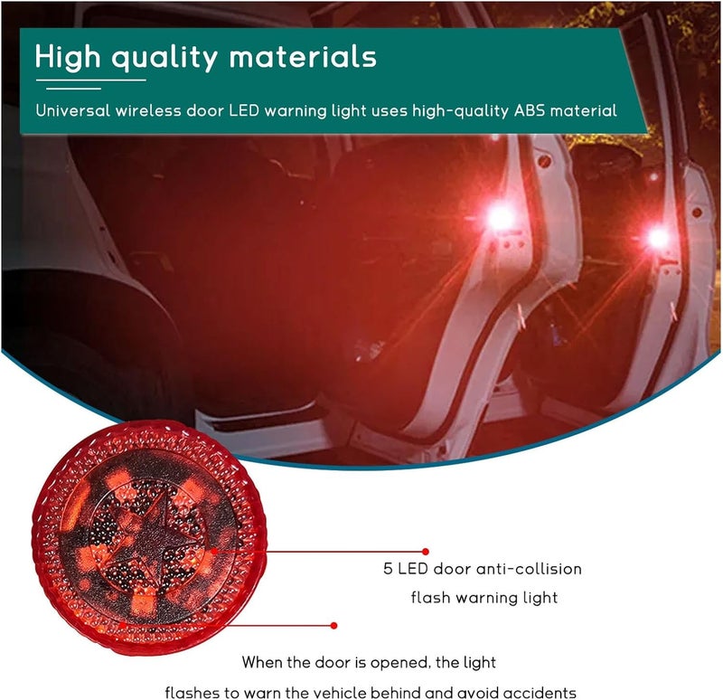 Bitnex 4 PCS Universal Wireless Car Door LED Warning Lights,5 LED Roadside Auto Flashing Safety Signal for Anti Rear End Collision, Universal Strobe for Car SUV Truck (4) - Image 2