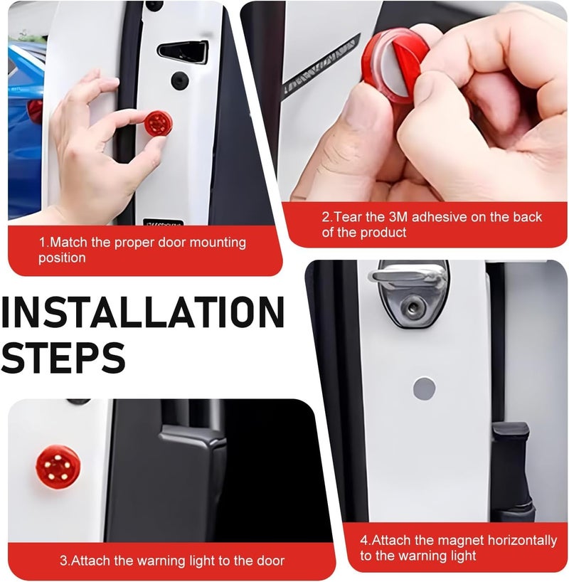 Bitnex 4 PCS Universal Wireless Car Door LED Warning Lights,5 LED Roadside Auto Flashing Safety Signal for Anti Rear End Collision, Universal Strobe for Car SUV Truck (4) - Image 4