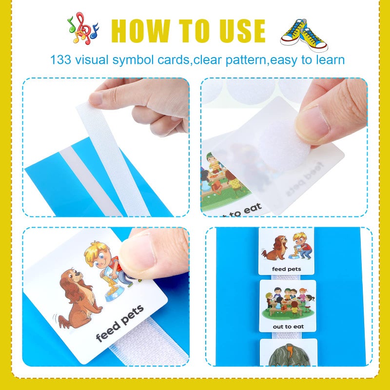 Geyee 133 Pieces Visual Schedule Cards Daily Routine Home Chore Chart Autism Learning Materials Wall Kids Planner With 6 Blue Background Cards 139 Hook and Loop Dots for Home School Education - Image 3