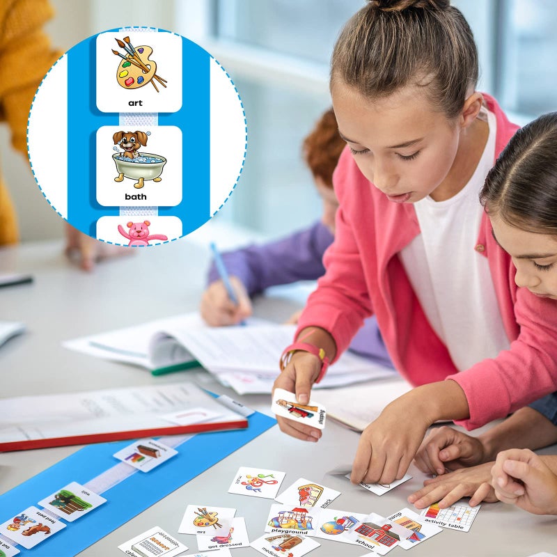 Geyee 133 Pieces Visual Schedule Cards Daily Routine Home Chore Chart Autism Learning Materials Wall Kids Planner With 6 Blue Background Cards 139 Hook and Loop Dots for Home School Education - Image 5