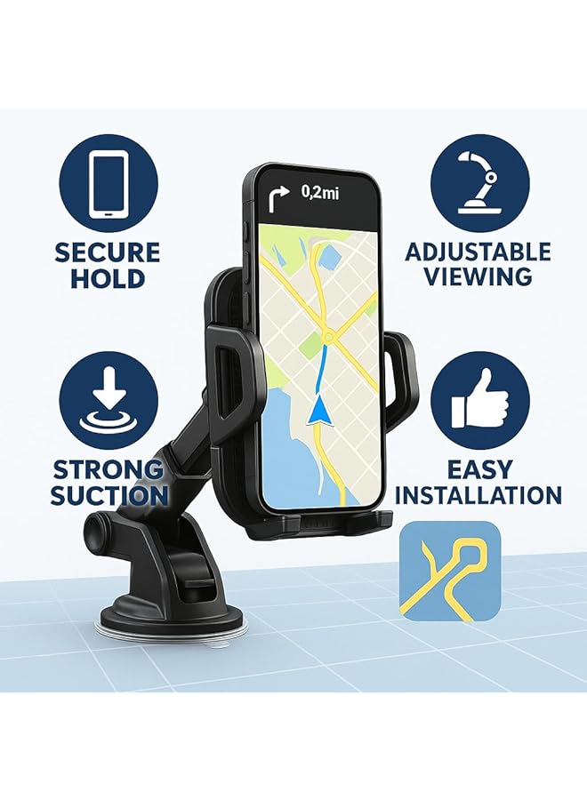 Car Mobile Holder, 270 Degree Rotation, Adjustable, Suction Cup, Universal, For Dashboard Windshield - Image 2