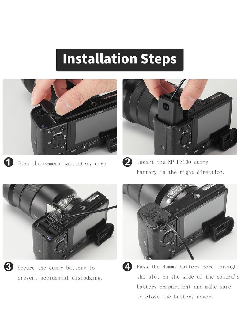 Gravity NP-FZ100 AC Power Supply Adapter Replacement for Sony Alpha A6600, FX3, A7C, A1, A7 III, A7 IV, A7R III, A7R IV, A7S III, A9, A9 II, A9R, A9S Cameras ‚Äì BC-QZ1 Battery Charger Kit for Extended Camera Use - Image 4
