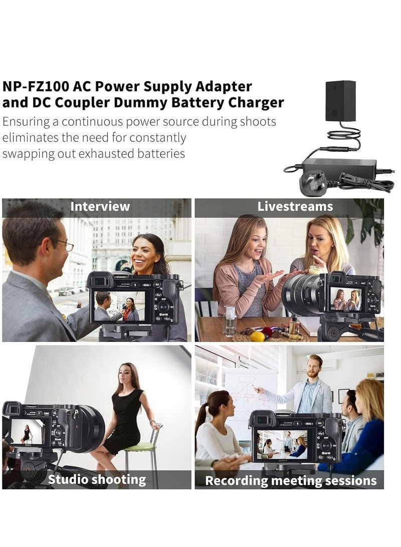 Gravity NP-FZ100 AC Power Supply Adapter Replacement for Sony Alpha A6600, FX3, A7C, A1, A7 III, A7 IV, A7R III, A7R IV, A7S III, A9, A9 II, A9R, A9S Cameras ‚Äì BC-QZ1 Battery Charger Kit for Extended Camera Use - Image 3