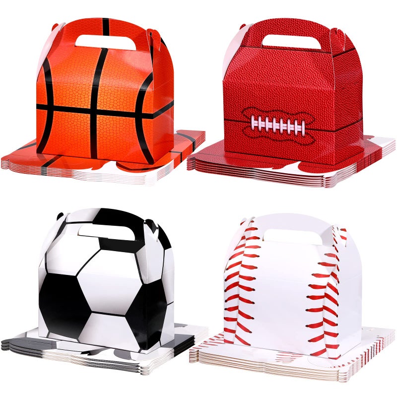 Nezyo 24 Pcs Football Treat Boxes Gable Soccer Party Favor Boxes Baseball Snack Box Basketball Party Gift Box with Handle Sports Themed Candy Goodie Box for Sports Team Birthday Carnival Party Supplies - Image 1