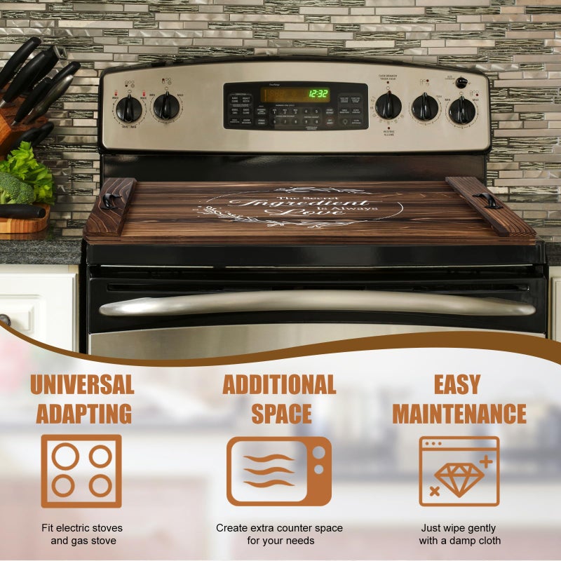 Patelai Noodle Board Stove Wooden Cover Stove Top Cutting Board with Handles 27.5 X 21.6 Inches Sink Cover for Electric Gas Burners Kitchen Counter Space(Thankful Style) - Image 3