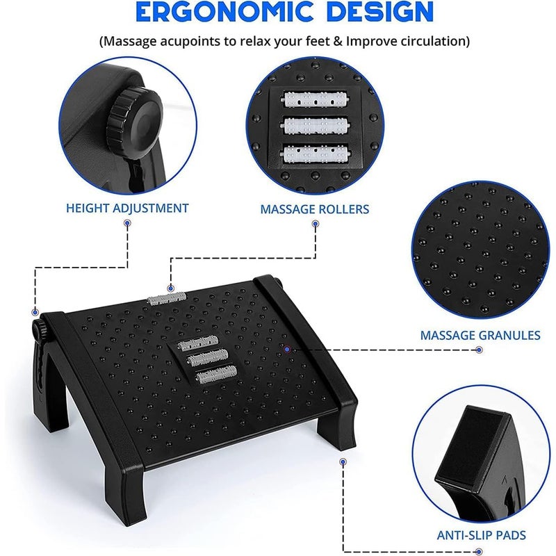 ACUDY 6Point Adjustable Underdesk Footrest with Foot Massager Roller Ergonomic Foot Support for Office Home Use - Image 3