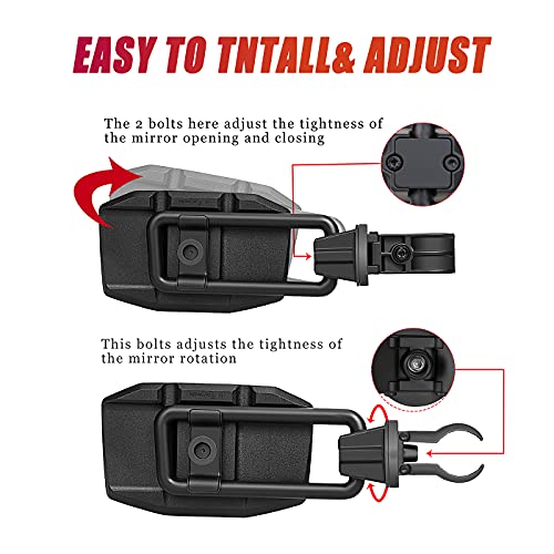 SHEJISI UTV Side Mirrors for 1.65"-2" Roll Cage, Aluminum Solid Bracket,2023 New UTV Mirrors,Adjustable Satisfactory Viewing Angle Compatible with Polaris RZR,Can Am,Kawasaki Mule,Honda Pioneer SXS - Image 5