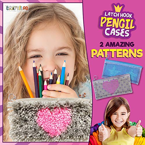CRAFTILOO DIY 2 Rug Pencil Cases Latch Hook Kits for Kids Sewing Set for Girls Beginners Latchkits Ages 8-12 - Image 5