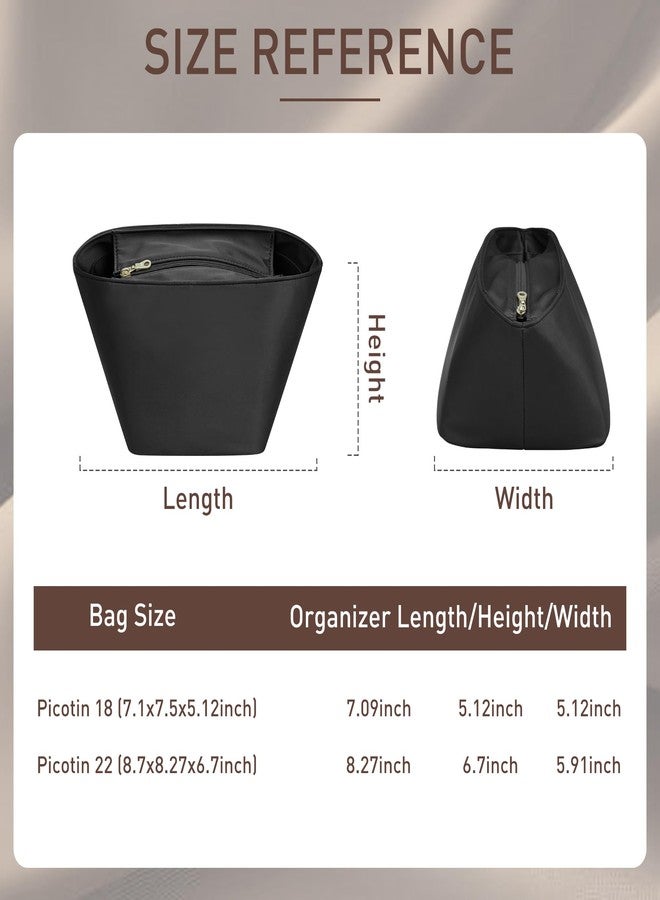 Doxo Satin Fabric Picotin 22 Bag Insert - Premium Purse Organizer for Picotin 22 with Zipper Closure and Keychain, Lightweight & Discreet Inner Liner, Fits Picotin 22 Luxury Totes(PC22, Black) - Image 2