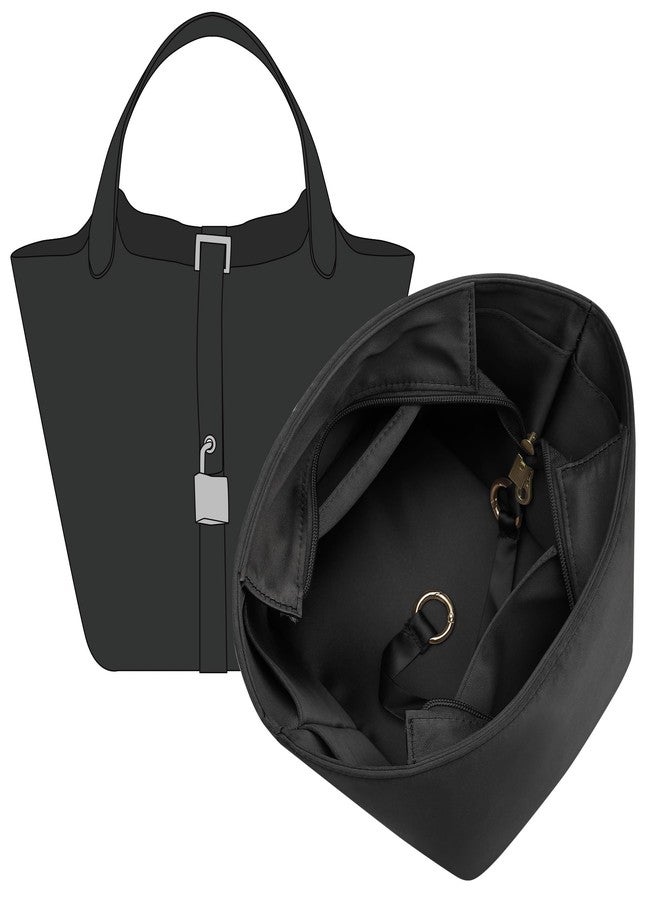 Doxo Satin Fabric Picotin 22 Bag Insert - Premium Purse Organizer for Picotin 22 with Zipper Closure and Keychain, Lightweight & Discreet Inner Liner, Fits Picotin 22 Luxury Totes(PC22, Black) - Image 1