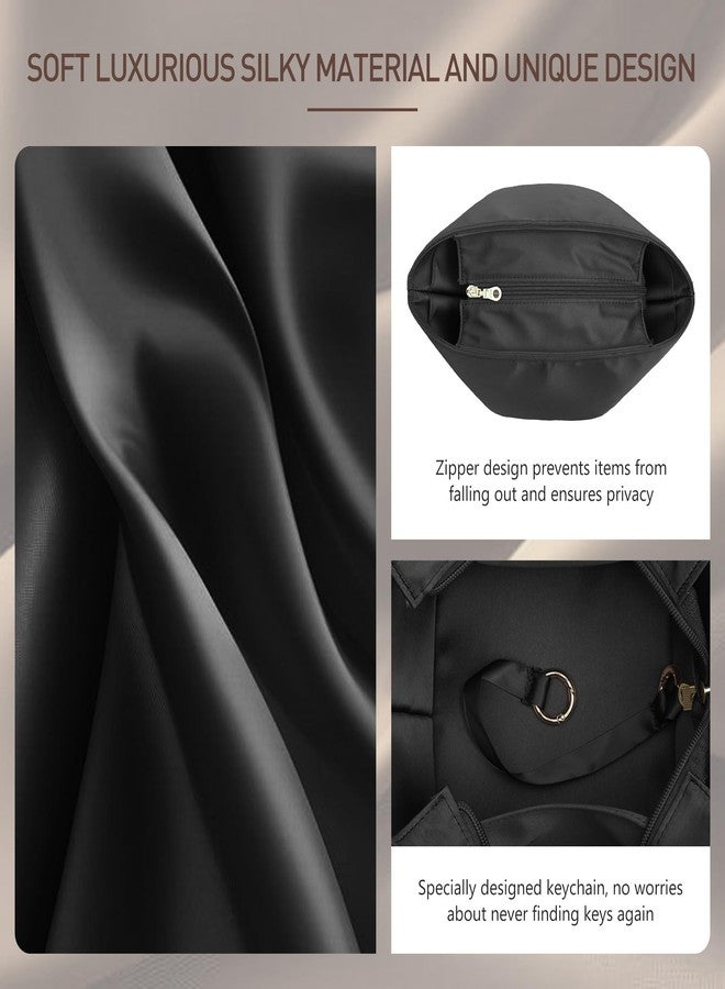 Doxo Satin Fabric Picotin 22 Bag Insert - Premium Purse Organizer for Picotin 22 with Zipper Closure and Keychain, Lightweight & Discreet Inner Liner, Fits Picotin 22 Luxury Totes(PC22, Black) - Image 4