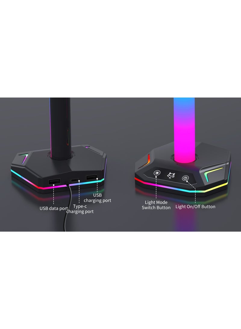Headphone Stand, RGB Gaming Headphone Stand, 7+1+1 Atmosphere Modes, USB Type-C Data Transfer, Universal Memory Organizer for Gamers PC Xbox One PS5 Gaming Accessories (Black) - Image 5