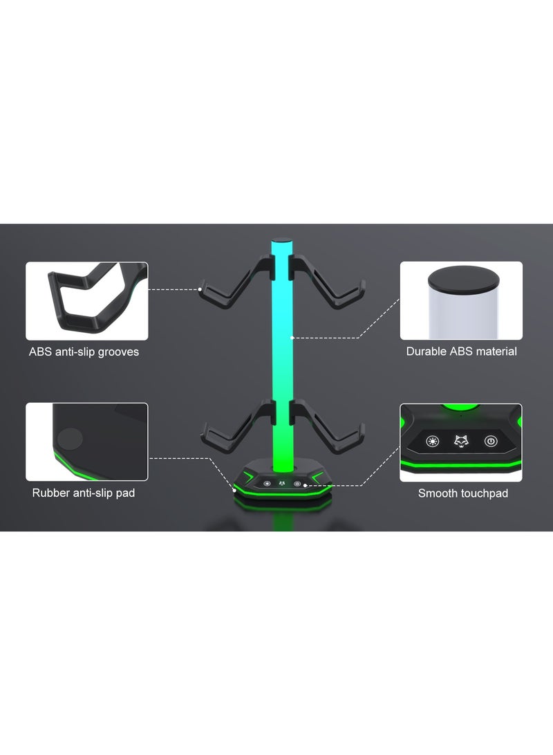 Headphone Stand, RGB Gaming Headphone Stand, 7+1+1 Atmosphere Modes, USB Type-C Data Transfer, Universal Memory Organizer for Gamers PC Xbox One PS5 Gaming Accessories (Black) - Image 4
