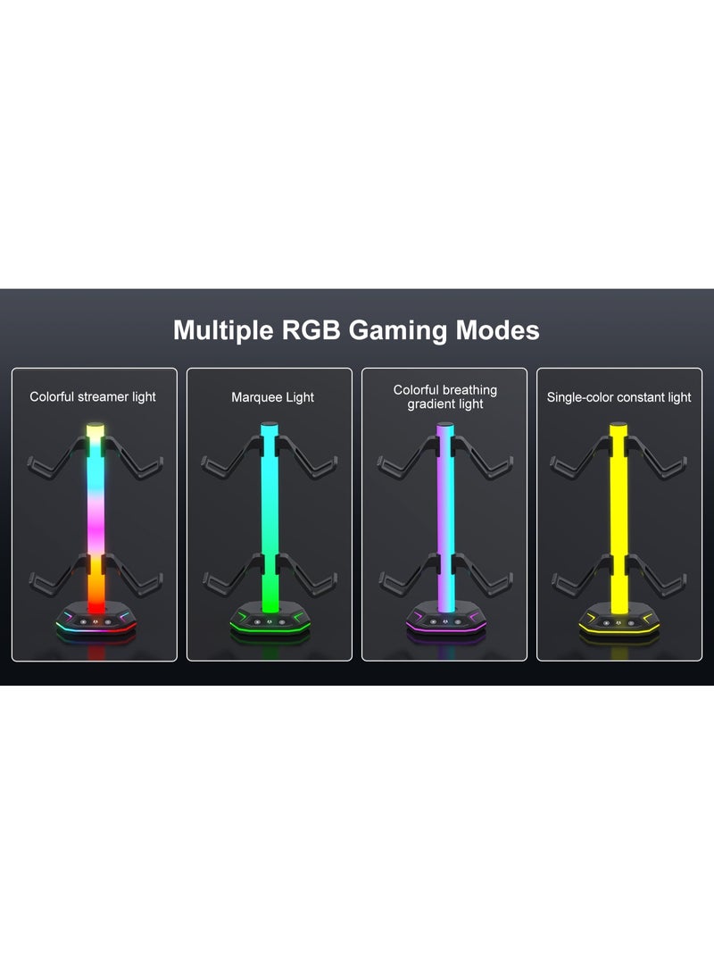 Headphone Stand, RGB Gaming Headphone Stand, 7+1+1 Atmosphere Modes, USB Type-C Data Transfer, Universal Memory Organizer for Gamers PC Xbox One PS5 Gaming Accessories (Black) - Image 2