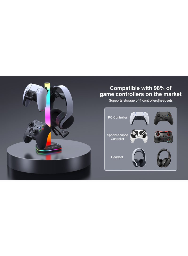 Headphone Stand, RGB Gaming Headphone Stand, 7+1+1 Atmosphere Modes, USB Type-C Data Transfer, Universal Memory Organizer for Gamers PC Xbox One PS5 Gaming Accessories (Black) - Image 3