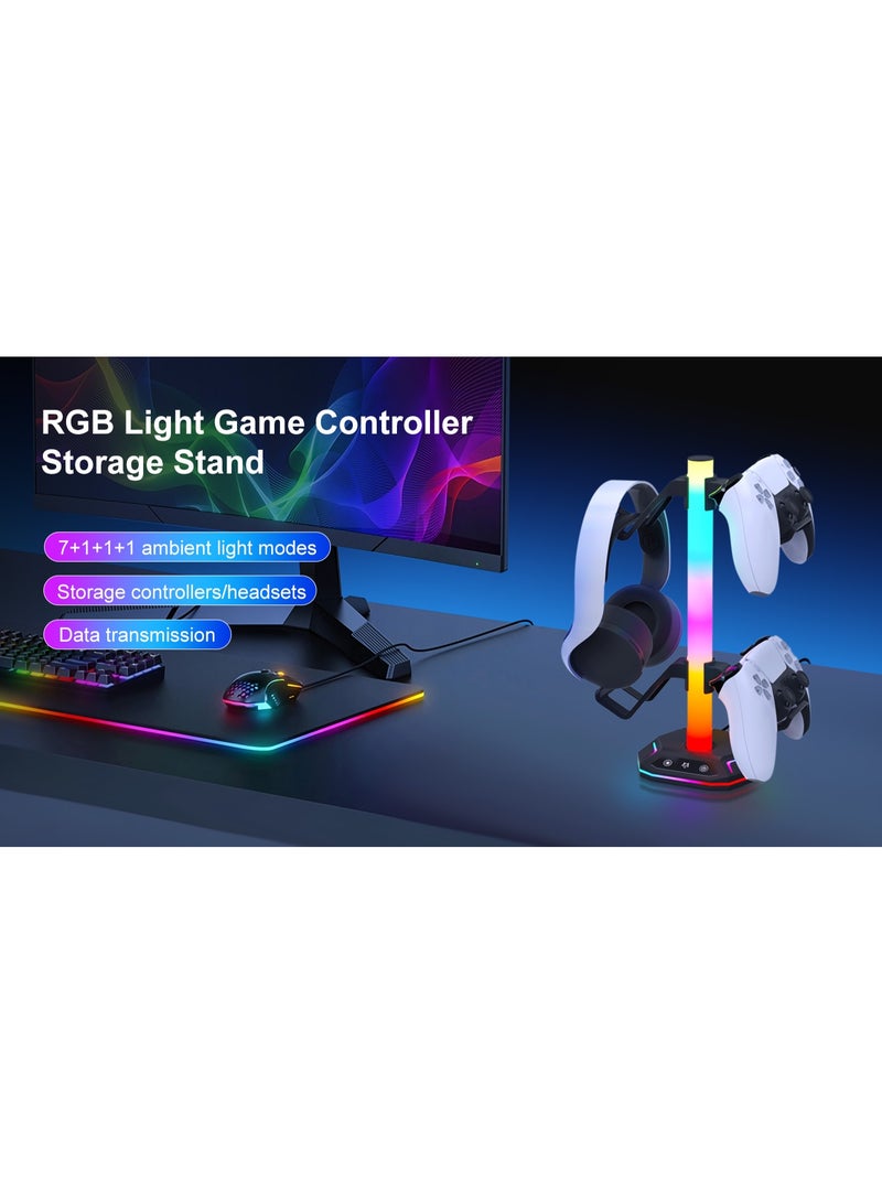 Headphone Stand, RGB Gaming Headphone Stand, 7+1+1 Atmosphere Modes, USB Type-C Data Transfer, Universal Memory Organizer for Gamers PC Xbox One PS5 Gaming Accessories (Black) - Image 1